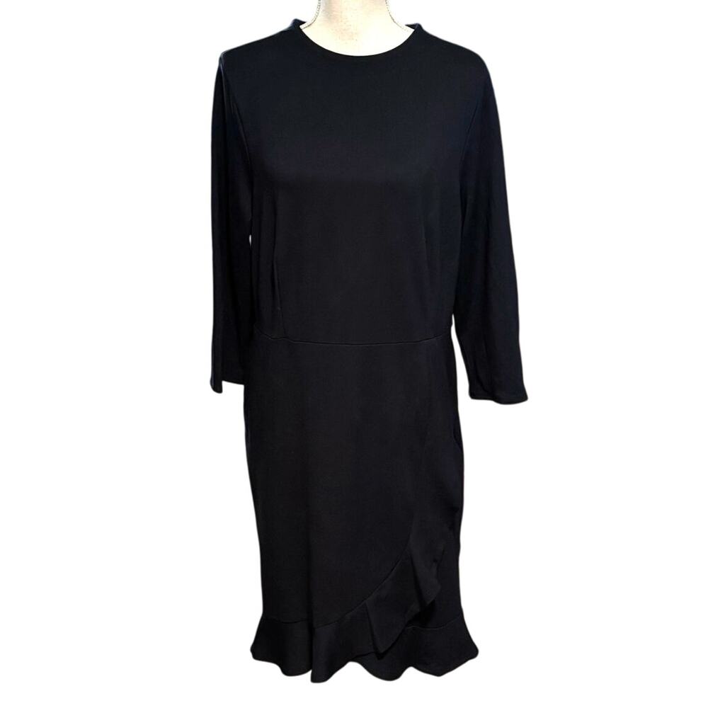 J. Jill Size L Sheath Dress Ponte Knit Ruffled Navy Blue Capsule Minimal Office